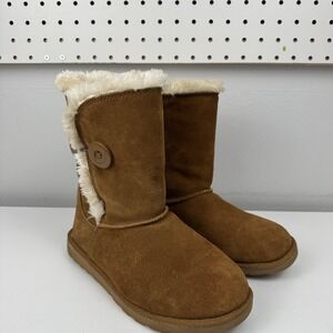 Kohl's Faux‎ Suede Button Boots Women's 6 Chestnut Fur Lined Winter Cozy